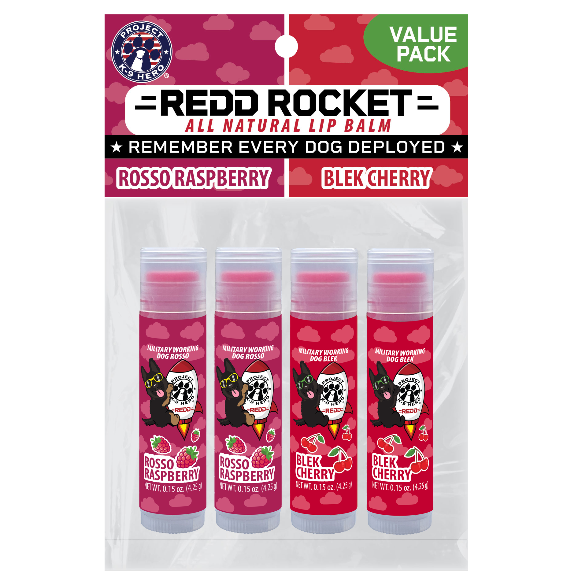 REDD Rocket All Natural Lip Balm Two Pack Rosso Raspberry and Blek