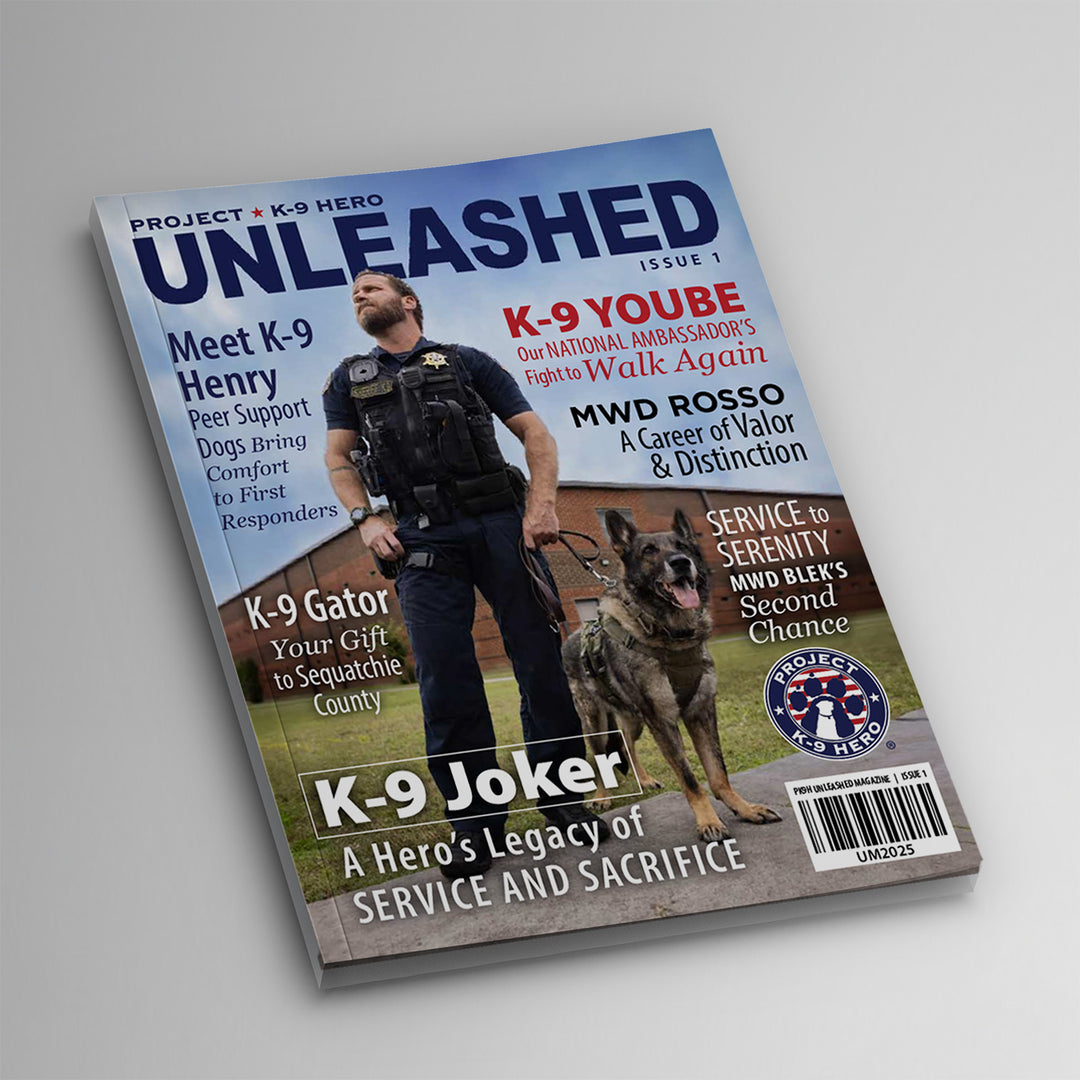 magazine cover about k9s and working dogs who are retired