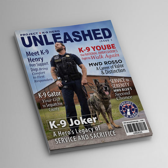 magazine cover about k9s and working dogs who are retired