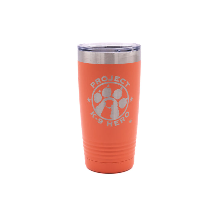 20 oz coral  tumbler with logo