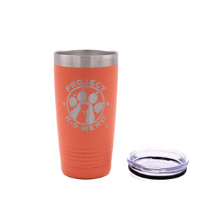 coral 20 oz  tumbler with logo and lid