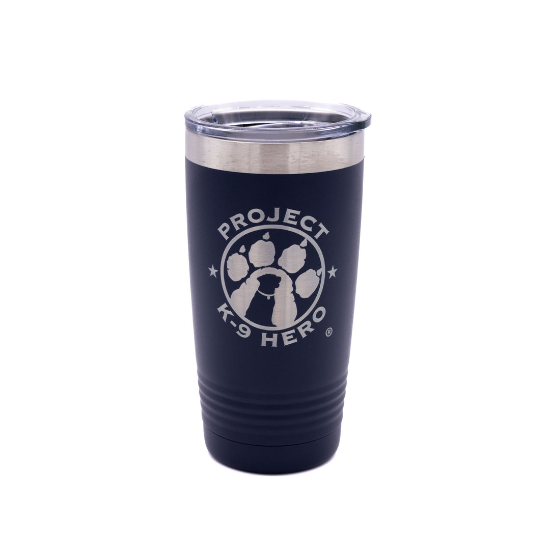 navy blue 20 oz  tumbler with logo