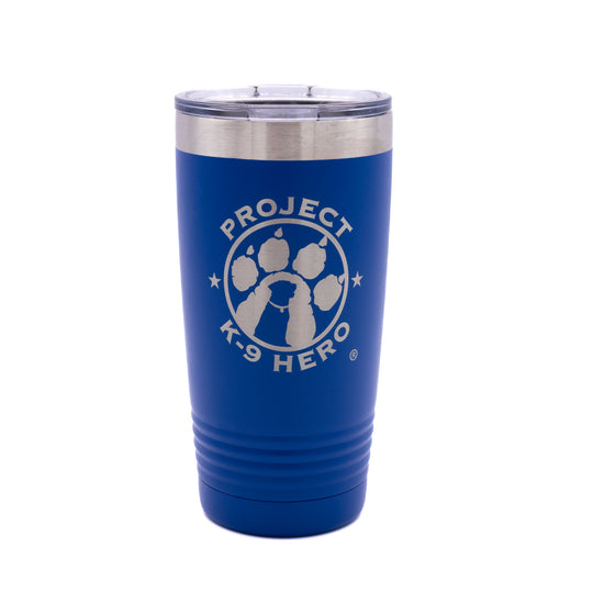 royal blue 20 oz  tumbler with logo