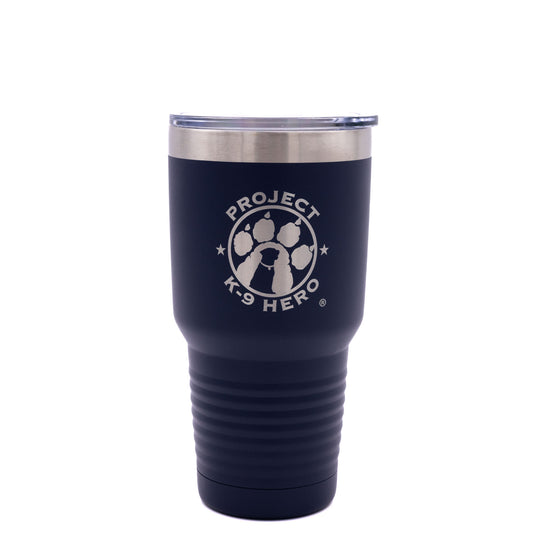 navy blue  tumbler with logo