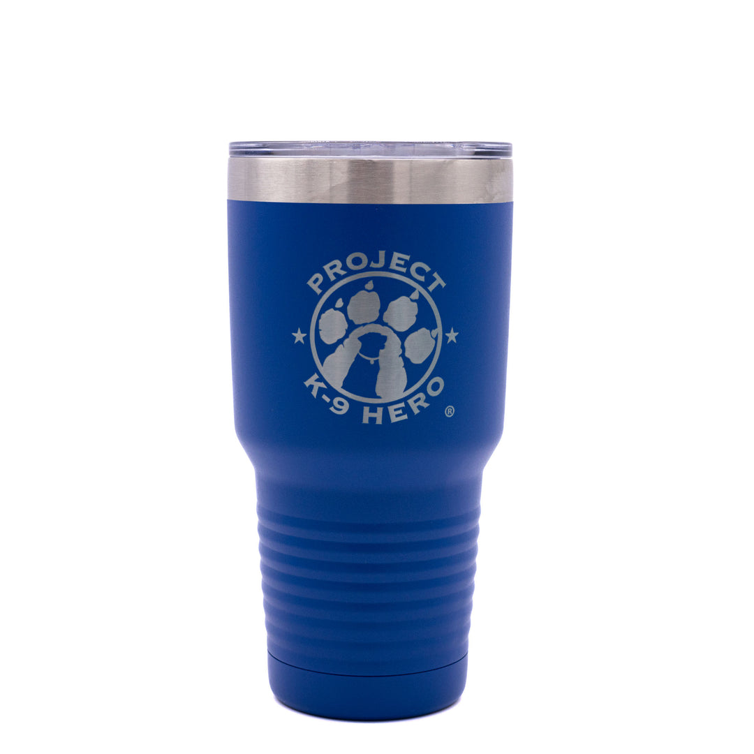 royal blue  tumbler with logo