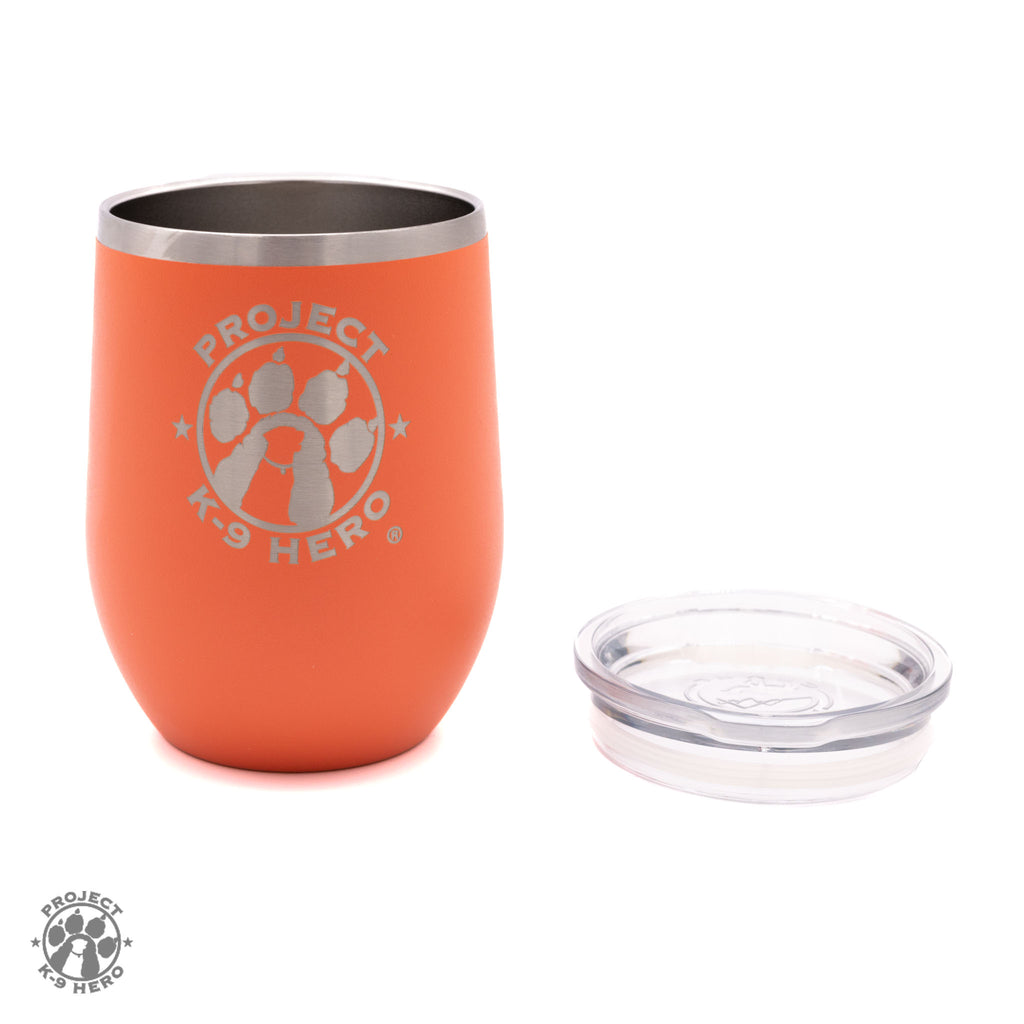 coral 12 oz wine tumbler with pk9h logo