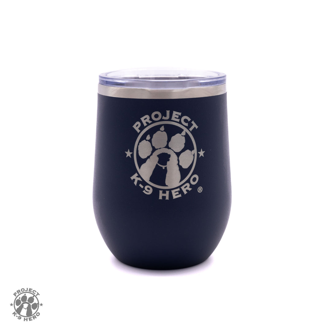 navy 12 oz wine tumbler with pk9h logo