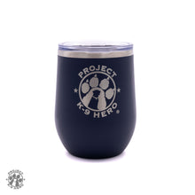 Load image into Gallery viewer, navy 12 oz wine tumbler with pk9h logo