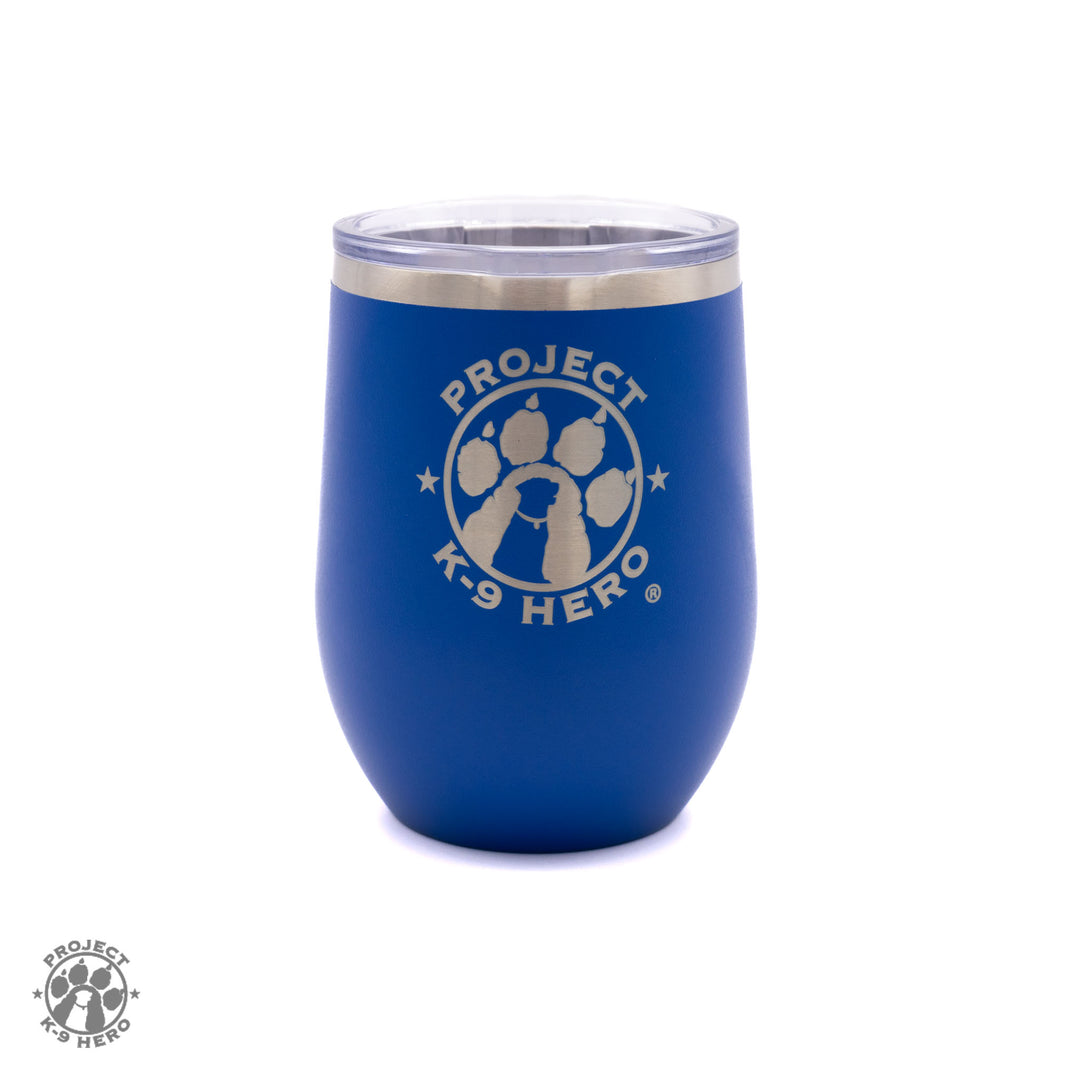 royal blue 12 oz wine tumbler with pk9h logo
