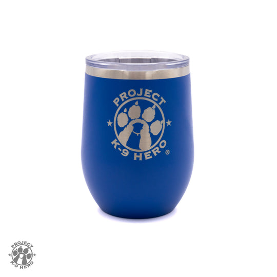 royal blue 12 oz wine tumbler with pk9h logo