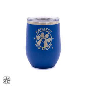 royal blue 12 oz wine tumbler with pk9h logo